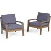 Christopher Knight Home Grenada Outdoor Acacia Wood Club Chairs with Water Resistant Cushions, 2-Pcs Set, Grey Finish / Dark Grey