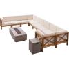 Christopher Knight Home Outdoor Acacia Wood 10 Seater U-Shaped Sectional Sofa Set with Fire Pit, Teak, Beige, and Light Gray