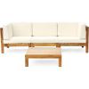 Christopher Knight Home Outdoor Modular Acacia Wood Sofa and Coffee Table Set with Cushions, Teak and Beige