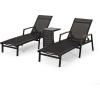 Teresa Outdoor Aluminum Chaise Lounge Set with C-Shaped End Table, White(Black)