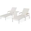 Teresa Outdoor Aluminum Chaise Lounge Set with C-Shaped End Table, White(White)