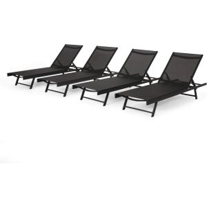 Christopher Knight Home Salton Outdoor Aluminum and Mesh Chaise Lounge Set, 4-Pcs Set, White / White(Black + Dark Gray)