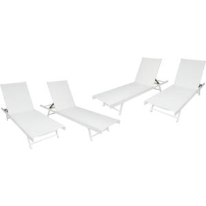 Christopher Knight Home Salton Outdoor Aluminum and Mesh Chaise Lounge Set, 4-Pcs Set, White / White(White + White)