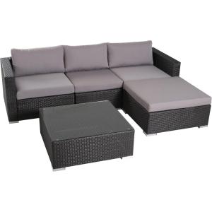 Christopher Knight Home Santa Rosa Outdoor Wicker 4 Seater Sectional Conversation Set with Aluminum Frame and Water Resistant Cushions