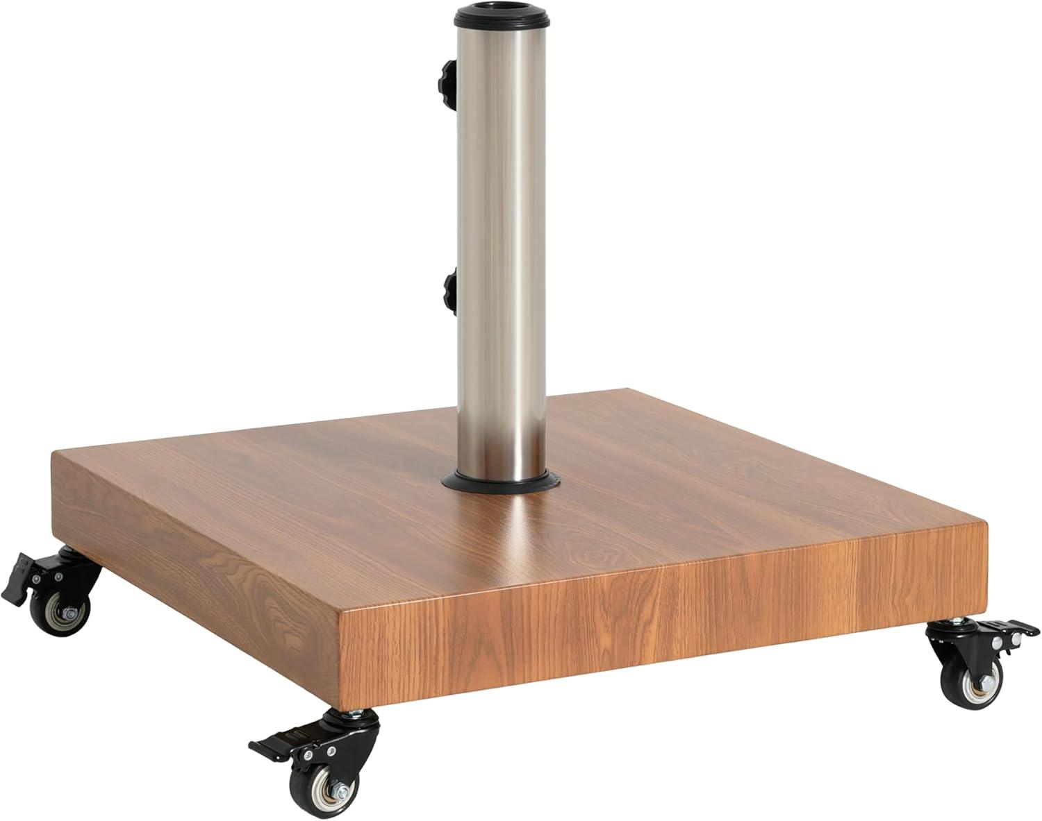 image:imageChristopher Knight Home Barri Patio Umbrella Base with Wheels Square Outdoor Umbrella Stand Metal Umbrella Holder with Stainless Steel Tube Natural Brown