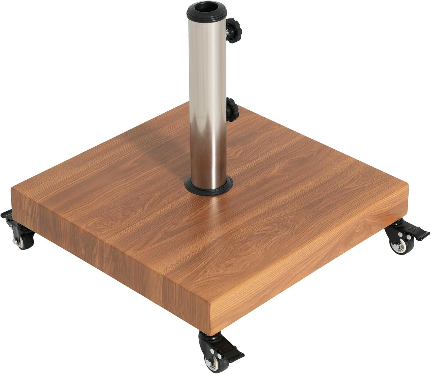 image:imageChristopher Knight Home Barri Patio Umbrella Base with Wheels Square Outdoor Umbrella Stand Metal Umbrella Holder with Stainless Steel Tube Natural Brown