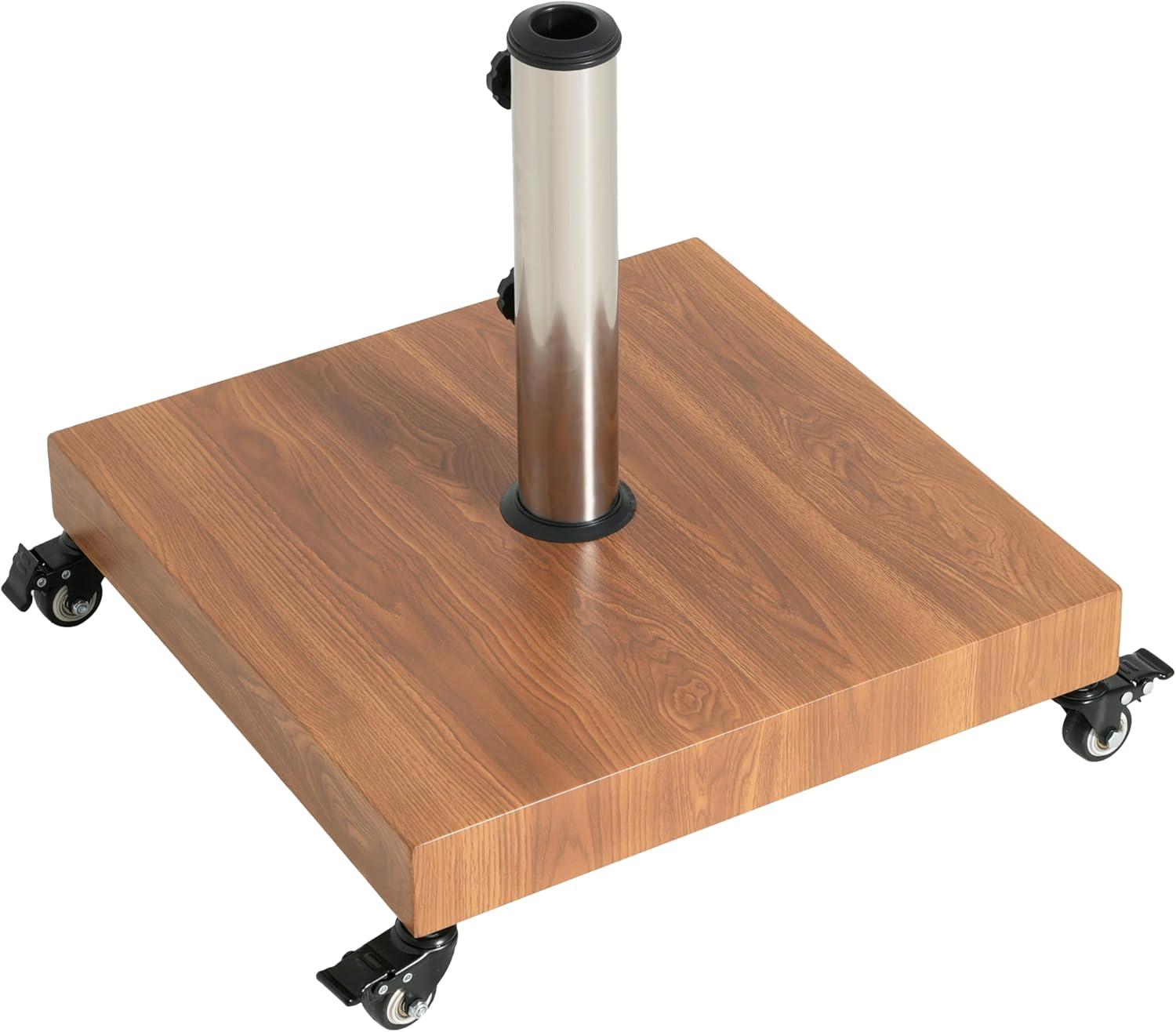 image:imageChristopher Knight Home Barri Patio Umbrella Base with Wheels Square Outdoor Umbrella Stand Metal Umbrella Holder with Stainless Steel Tube Natural Brown