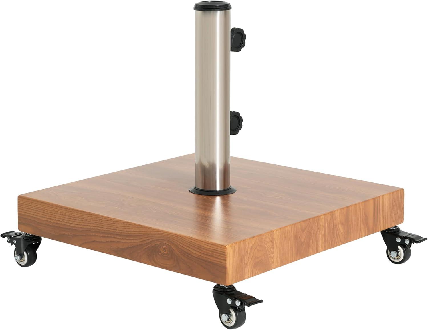 image:imageChristopher Knight Home Barri Patio Umbrella Base with Wheels Square Outdoor Umbrella Stand Metal Umbrella Holder with Stainless Steel Tube Natural Brown