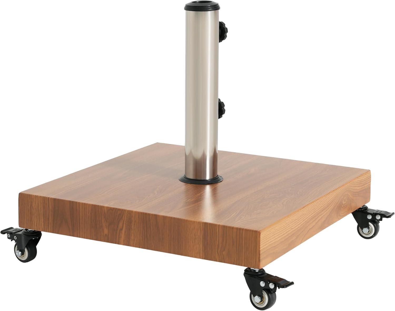 image:imageChristopher Knight Home Barri Patio Umbrella Base with Wheels Square Outdoor Umbrella Stand Metal Umbrella Holder with Stainless Steel Tube Natural Brown