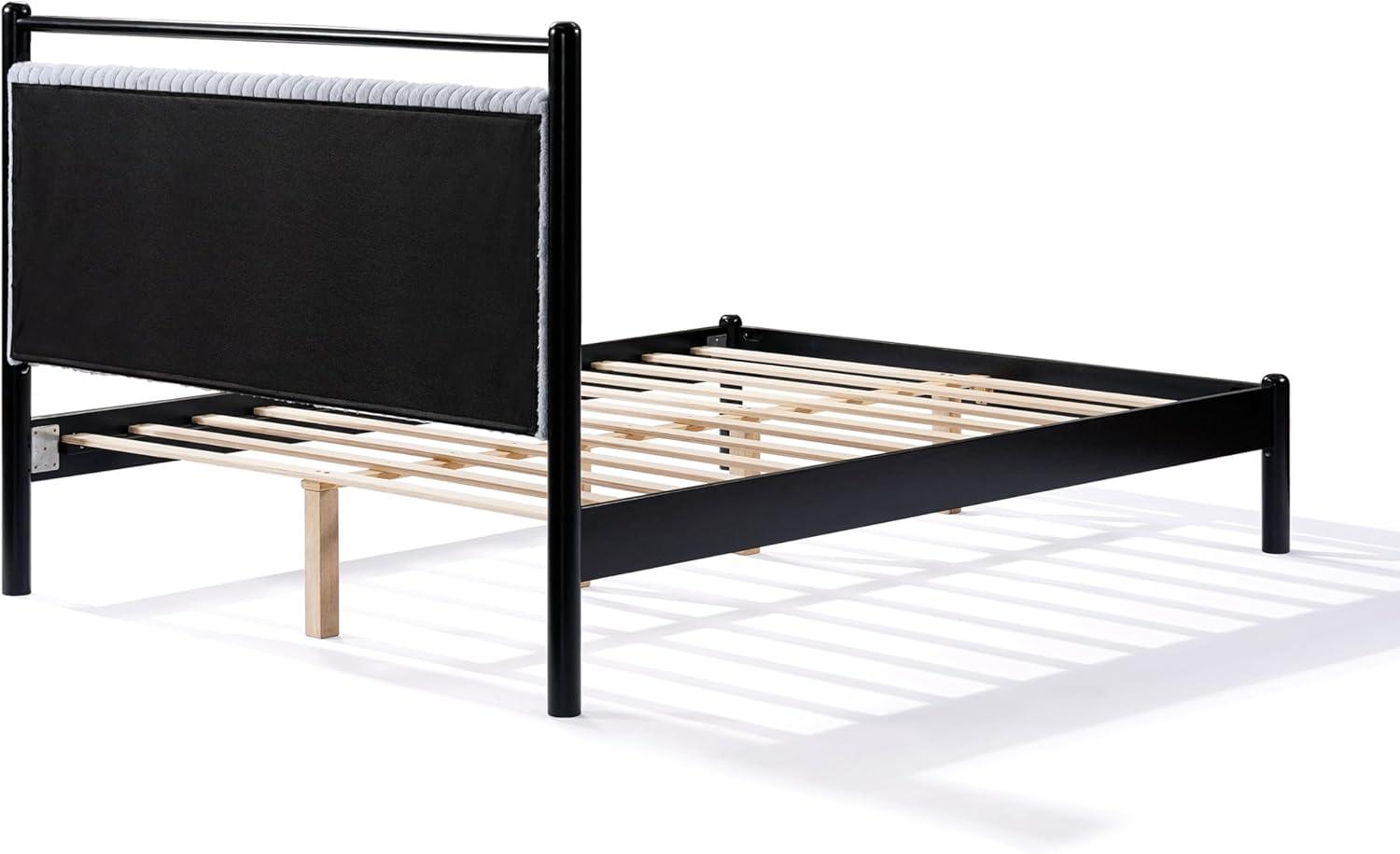 image:imageChristopher Knight Home Elize Queen Size Wood Platform Bed Frame with Fluffy Soft Upholstered Headboard Wood Bed Support and Slat Fully Mattress Foundation No Box Spring Needed BlackGrayFull