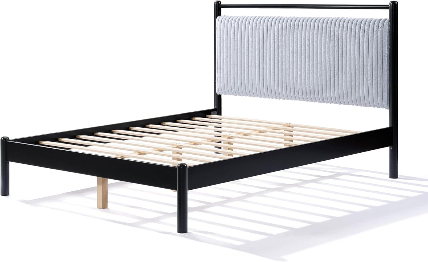 image:imageChristopher Knight Home Elize Queen Size Wood Platform Bed Frame with Fluffy Soft Upholstered Headboard Wood Bed Support and Slat Fully Mattress Foundation No Box Spring Needed BlackGrayFull