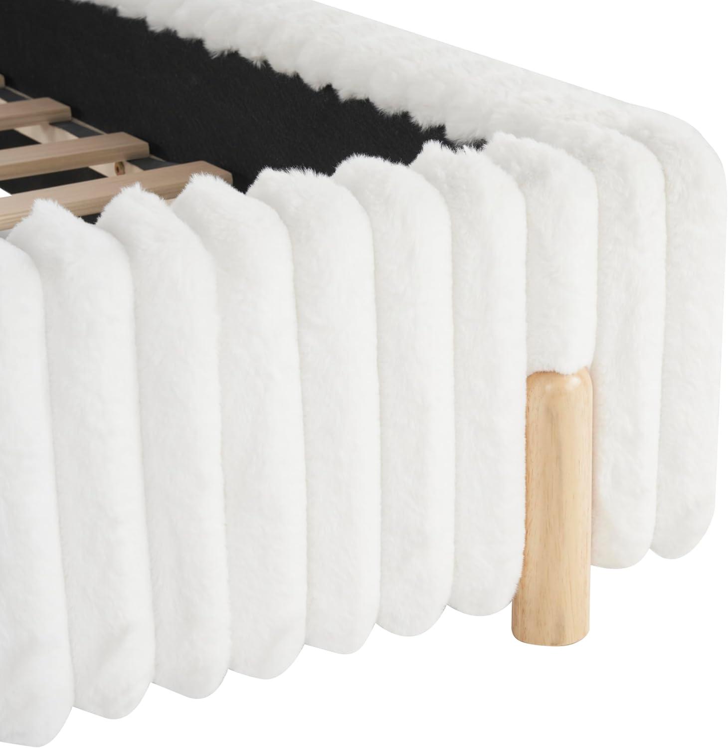 image:imageChristopher Knight Home Loeeta King Size Platform Bed Sleek Boucle Upholstered Bed Frame with Wavy Headboard and Vertical Stitching Wooden Slats No Box Spring Needed Easy Assembly WhiteKing