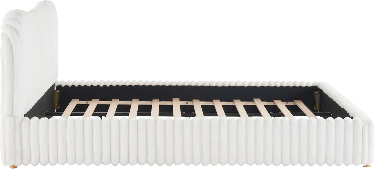 image:imageChristopher Knight Home Loeeta King Size Platform Bed Sleek Boucle Upholstered Bed Frame with Wavy Headboard and Vertical Stitching Wooden Slats No Box Spring Needed Easy Assembly WhiteKing