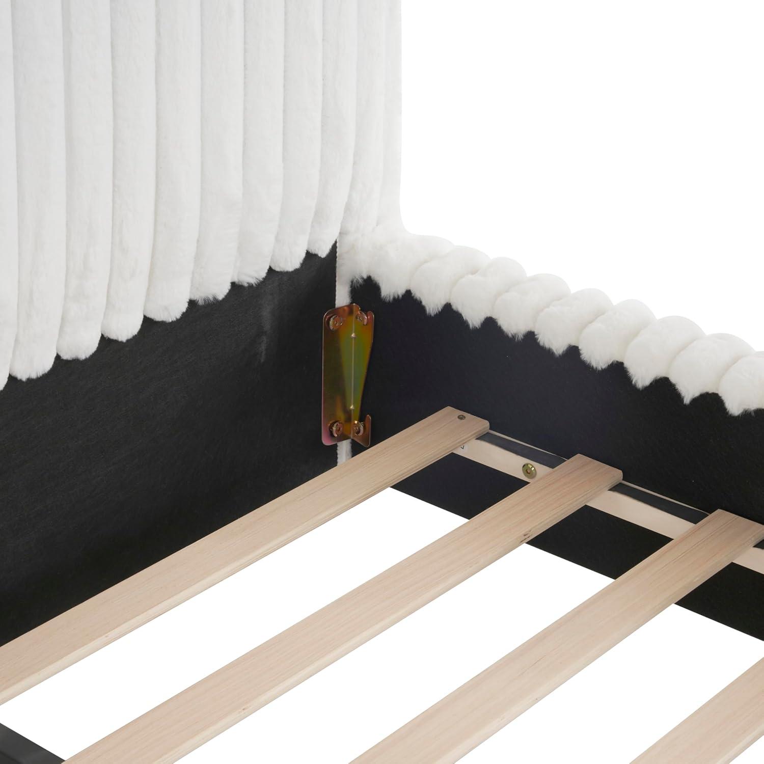 image:imageChristopher Knight Home Loeeta King Size Platform Bed Sleek Boucle Upholstered Bed Frame with Wavy Headboard and Vertical Stitching Wooden Slats No Box Spring Needed Easy Assembly WhiteKing