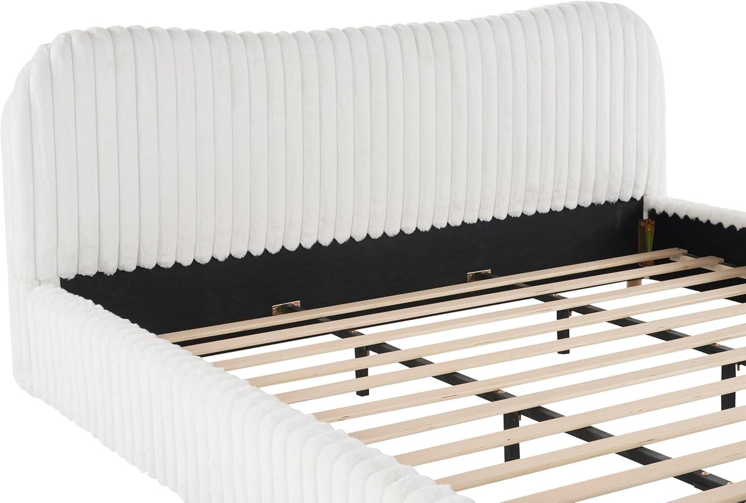 image:imageChristopher Knight Home Loeeta King Size Platform Bed Sleek Boucle Upholstered Bed Frame with Wavy Headboard and Vertical Stitching Wooden Slats No Box Spring Needed Easy Assembly WhiteKing