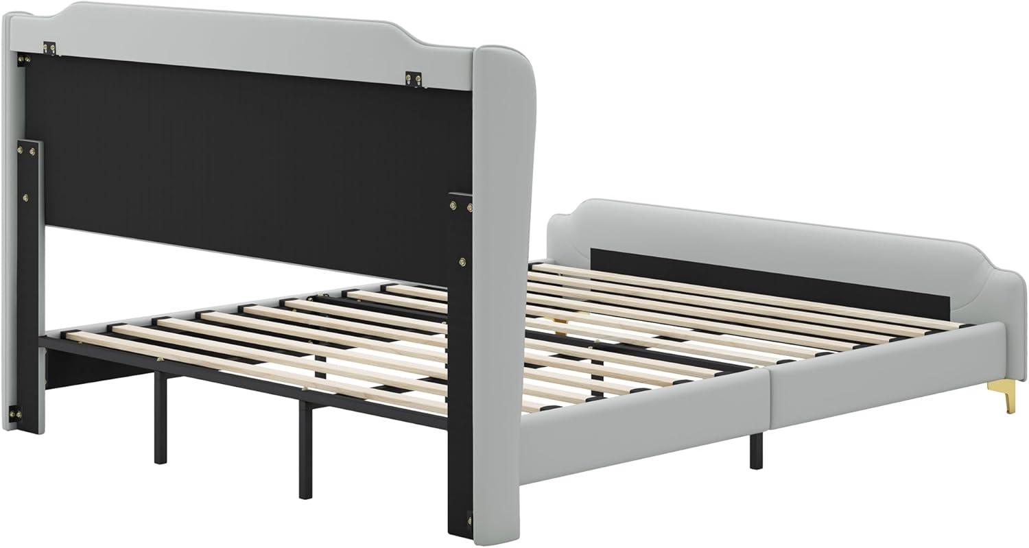 image:imageChristopher Knight Home Queen Upholstered Bed Frame 4525 High Headboard with Bed Frame PU Leather Platform Bed with Footboard Wooden Slats Support No Box Spring Needed Easy Assembly GreyGrey King Size