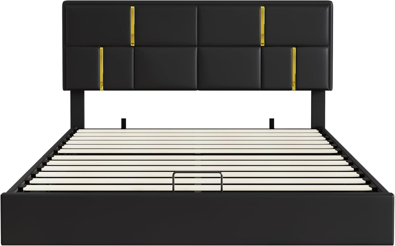 image:imageGDFStudio Gomar 2Piece Bedroom Sets Queen Size Storage Bed Frame with Hydraulic Lift amp Ottoman Bench Velvet Upholstered Platform Bed Soft Fabric Headboard No Spring Box Needed Gold Decor BeigeBlack