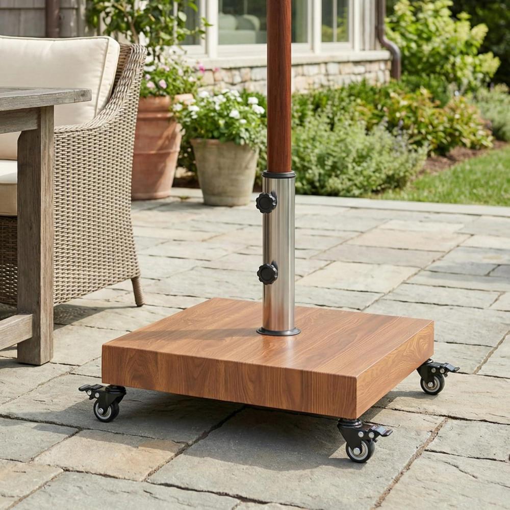 image:imageChristopher Knight Home Barri Patio Umbrella Base with Wheels Square Outdoor Umbrella Stand Metal Umbrella Holder with Stainless Steel Tube Natural Brown