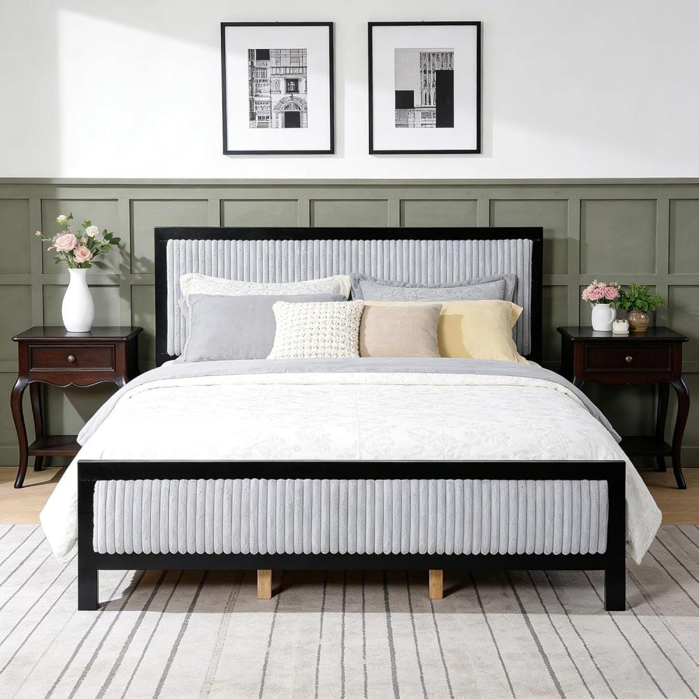 image:imageChristopher Knight Home Galt King Size Wood Platform Bed Frame Fluffy Soft Upholstered Headboard and Footboard Wood Bed Support and Slat Fully Mattress Foundation No Box Spring Needed BlackGrayKing