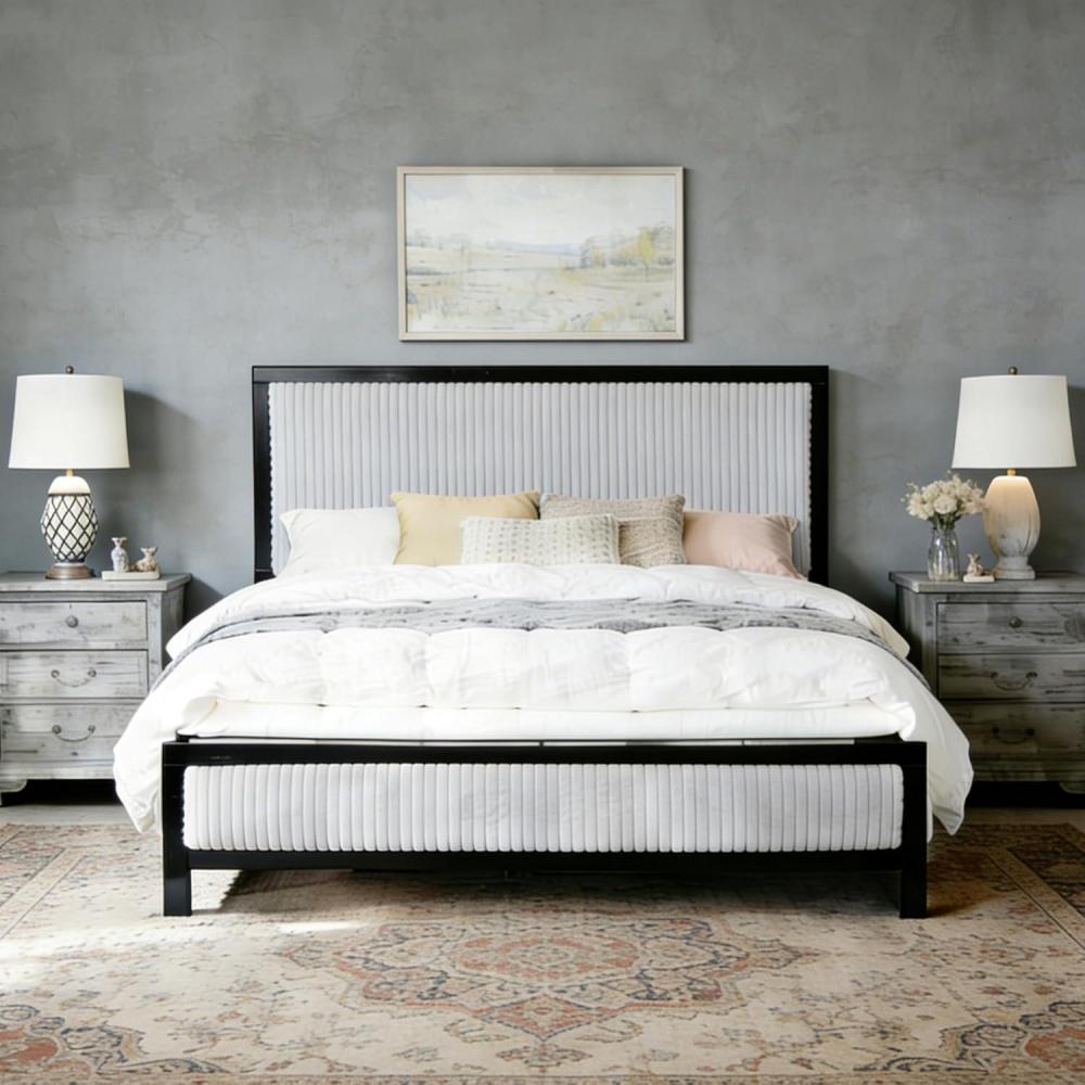 image:imageChristopher Knight Home Galt King Size Wood Platform Bed Frame Fluffy Soft Upholstered Headboard and Footboard Wood Bed Support and Slat Fully Mattress Foundation No Box Spring Needed BlackGrayQueen