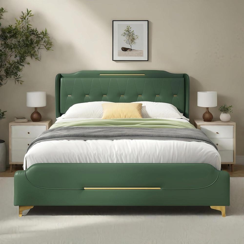 image:imageChristopher Knight Home Queen Upholstered Bed Frame 4525 High Headboard with Bed Frame PU Leather Platform Bed with Footboard Wooden Slats Support No Box Spring Needed Easy Assembly GreyGreen Queen Size