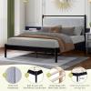 Christopher Knight Home Elize Queen Size Wood Platform Bed Frame with Fluffy Soft Upholstered Headboard, Wood Bed Support and Slat, Fully Mattress Foundation, No Box Spring Needed, Black+Gray(Full)