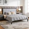 Christopher Knight Home Elize Queen Size Wood Platform Bed Frame with Fluffy Soft Upholstered Headboard, Wood Bed Support and Slat, Fully Mattress Foundation, No Box Spring Needed, Black+Gray(Full)