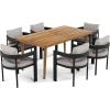 Christopher Knight Home Elko Acacia Wood Outdoor Dining Set for 6, Wooden 7 Piece Patio Dining Table Set, Outdoor Metal Dining Chair and Table Set with Cushion, Patio Furniture Set, Teak+Light Gray(Teak+dark Gray)