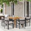 Christopher Knight Home Elko Acacia Wood Outdoor Dining Set for 6, Wooden 7 Piece Patio Dining Table Set, Outdoor Metal Dining Chair and Table Set with Cushion, Patio Furniture Set, Teak+Light Gray(Teak+dark Gray)