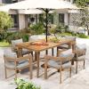 Christopher Knight Home Elko Acacia Wood Outdoor Dining Set for 6, Wooden 7 Piece Patio Dining Table Set, Outdoor Metal Dining Chair and Table Set with Cushion, Patio Furniture Set, Teak+Light Gray(Teak+light Gray)