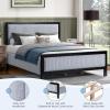 Christopher Knight Home Galt King Size Wood Platform Bed Frame, Fluffy Soft Upholstered Headboard and Footboard, Wood Bed Support and Slat, Fully Mattress Foundation, No Box Spring Needed, Black+Gray(Queen)