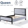 Christopher Knight Home Galt King Size Wood Platform Bed Frame, Fluffy Soft Upholstered Headboard and Footboard, Wood Bed Support and Slat, Fully Mattress Foundation, No Box Spring Needed, Black+Gray(Queen)