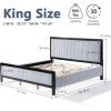 Christopher Knight Home Galt King Size Wood Platform Bed Frame, Fluffy Soft Upholstered Headboard and Footboard, Wood Bed Support and Slat, Fully Mattress Foundation, No Box Spring Needed, Black+Gray(King)