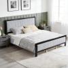 Christopher Knight Home Galt King Size Wood Platform Bed Frame, Fluffy Soft Upholstered Headboard and Footboard, Wood Bed Support and Slat, Fully Mattress Foundation, No Box Spring Needed, Black+Gray(King)