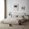 Christopher Knight Home Loeeta King Size Platform Bed, Sleek Boucle Upholstered Bed Frame with Wavy Headboard and Vertical Stitching, Wooden Slats, No Box Spring Needed, Easy Assembly, White(King)
