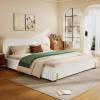 Christopher Knight Home Loeeta King Size Platform Bed, Sleek Boucle Upholstered Bed Frame with Wavy Headboard and Vertical Stitching, Wooden Slats, No Box Spring Needed, Easy Assembly, White(King)