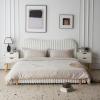 Christopher Knight Home Loeeta King Size Platform Bed, Sleek Boucle Upholstered Bed Frame with Wavy Headboard and Vertical Stitching, Wooden Slats, No Box Spring Needed, Easy Assembly, White(King)