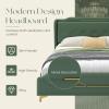 Christopher Knight Home Queen Upholstered Bed Frame, 45.25″ High Headboard with Bed Frame, PU Leather Platform Bed with Footboard, Wooden Slats Support No Box Spring Needed Easy Assembly, Grey(Green Queen Size)