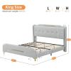 Christopher Knight Home Queen Upholstered Bed Frame, 45.25″ High Headboard with Bed Frame, PU Leather Platform Bed with Footboard, Wooden Slats Support No Box Spring Needed Easy Assembly, Grey(Grey King Size)