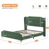 Christopher Knight Home Queen Upholstered Bed Frame, 45.25″ High Headboard with Bed Frame, PU Leather Platform Bed with Footboard, Wooden Slats Support No Box Spring Needed Easy Assembly, Grey(Green Queen Size)