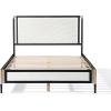 Christopher Knight Home Solis Queen Size Platform Bed Frame with Upholstered Headboard, Metal Bed Frame and Wood Slat, Fully Mattress Foundation, Elegant Design, No Box Spring Needed, White+Black