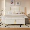 GDFStudio Gomar 2-Piece Bedroom Sets, Queen Size Storage Bed Frame with Hydraulic Lift & Ottoman Bench, Velvet Upholstered Platform Bed, Soft Fabric Headboard, No Spring Box Needed, Gold Decor, Beige(Beige)