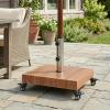 Christopher Knight Home Barri Patio Umbrella Base with Wheels, Square Outdoor Umbrella Stand, Metal Umbrella Holder with Stainless Steel Tube, Natural Brown