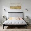 Christopher Knight Home Elize Queen Size Wood Platform Bed Frame with Fluffy Soft Upholstered Headboard, Wood Bed Support and Slat, Fully Mattress Foundation, No Box Spring Needed, Black+Gray(Queen)