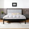 Christopher Knight Home Elize Queen Size Wood Platform Bed Frame with Fluffy Soft Upholstered Headboard, Wood Bed Support and Slat, Fully Mattress Foundation, No Box Spring Needed, Black+Gray(Full)