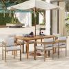 Christopher Knight Home Elko Acacia Wood Outdoor Dining Set for 6, Wooden 7 Piece Patio Dining Table Set, Outdoor Metal Dining Chair and Table Set with Cushion, Patio Furniture Set, Teak+Light Gray(Teak+light Gray)