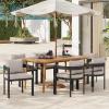 Christopher Knight Home Elko Acacia Wood Outdoor Dining Set for 6, Wooden 7 Piece Patio Dining Table Set, Outdoor Metal Dining Chair and Table Set with Cushion, Patio Furniture Set, Teak+Light Gray(Teak+dark Gray)