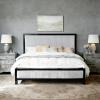 Christopher Knight Home Galt King Size Wood Platform Bed Frame, Fluffy Soft Upholstered Headboard and Footboard, Wood Bed Support and Slat, Fully Mattress Foundation, No Box Spring Needed, Black+Gray(Queen)