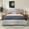 Christopher Knight Home Queen Upholstered Bed Frame, 45.25″ High Headboard with Bed Frame, PU Leather Platform Bed with Footboard, Wooden Slats Support No Box Spring Needed Easy Assembly, Grey(Grey Queen Size)
