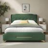 Christopher Knight Home Queen Upholstered Bed Frame, 45.25″ High Headboard with Bed Frame, PU Leather Platform Bed with Footboard, Wooden Slats Support No Box Spring Needed Easy Assembly, Grey(Green Queen Size)
